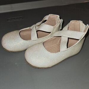 Sparkly Cream Kids Dress Shoes with Cross-Strap